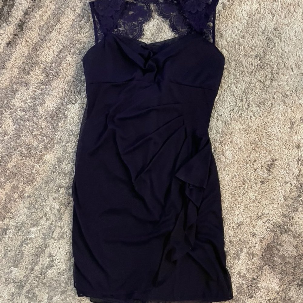 Deep Purple Lace Ruched Chiffon Formal Dress 14P